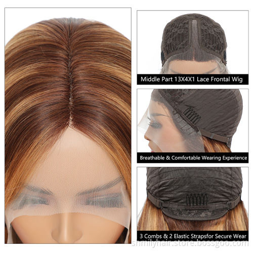 Shmily Highlight Piano 4/27 Straight 30 Inch Lace Closure Wig Ombre 13X4X1 Virgin Transparent HD Lace Front Human Hair Wigs